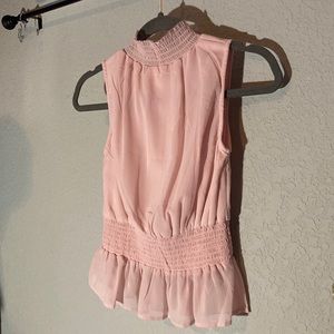 Light Pink layered tank with ruched waist and collar